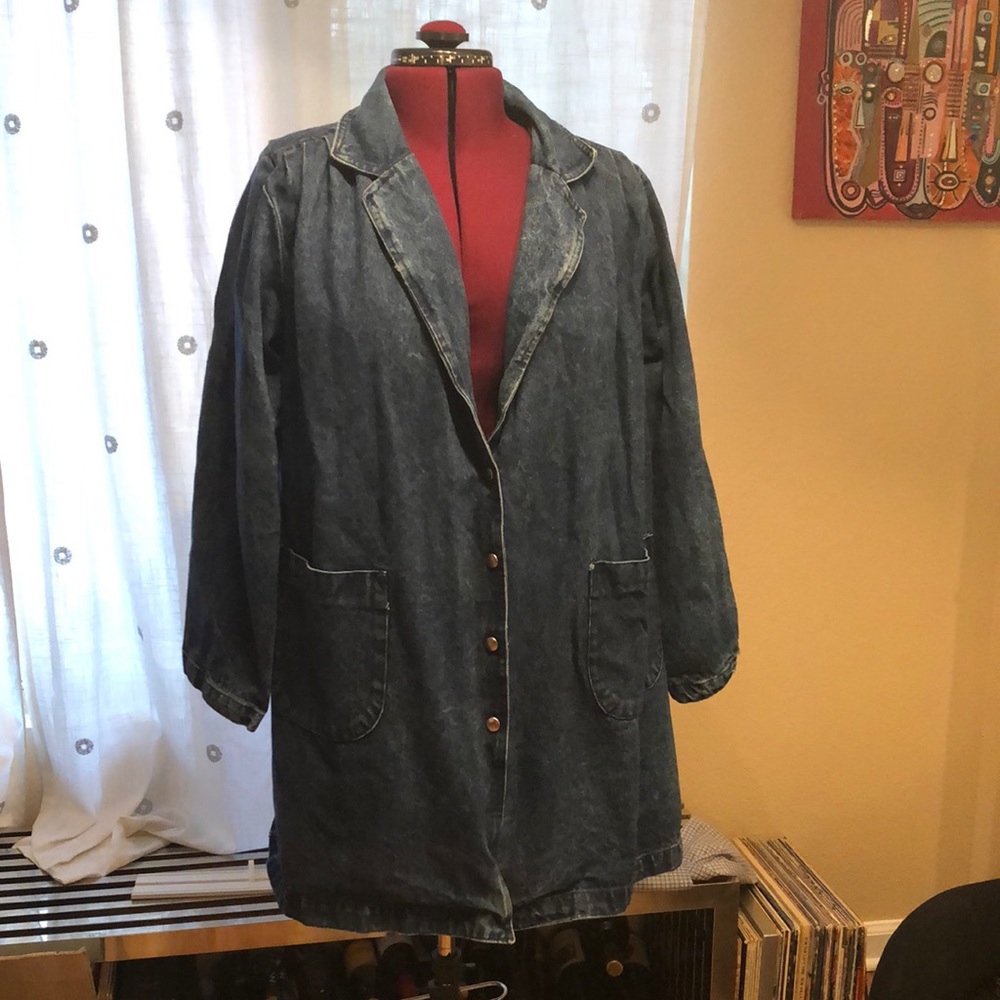 80s Snap Up Denim Duster Jacket